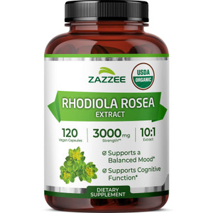 Zazzee USDA Organic Rhodiola 10:1 Exract, 3000 mg Strength, 120 Capsules, 4 Month Supply, Standardized and Concentrated 10X Extract, 100% Vegetarian,