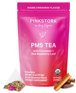 Pink Stork Organic PMS Tea for Hormone Balance, Mood Swings, Bloating, and Period Regularity - 8 Herbs - Vitex, Red Raspberry Leaf, Chamomile - Caffe