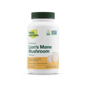 Fresh Nutrition Organic Lions Mane Mushroom Capsules - Strongest DNA Verified Formula - Rich in Alpha Glucan - Powerful Superfood Supplement - Brain,