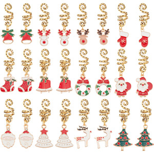 CRASPIRE 12 Styles Christmas Dreadlocks Jewelry Pendant Tree Deer Santa Claus Dreadlocks Accessories Hair Rings Beads for Braids Cuffs Hair Clips Jew