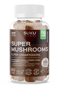 SUKU Vitamins - Super Mushroom -Reishi Chaga, Turkey Tail & Lions Mane Blend Gummies for Immunity - Easy to Chew - Non GMO, Gluten Sugar Free - Espre