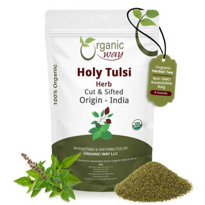 Organic Way Holy Tulsi/Holy Basil Herb Cut & Sifted (Ocimum tenuiflorum) - Organic & Kosher Certified | Raw, Vegan, Non GMO & Gluten Free | USDA Cert