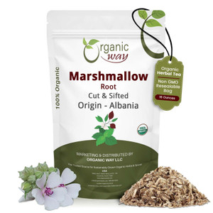 Organic Way Marshmallow Root (Althaea officinalis) Cut & Sifted - Herbal Tea | European Wild-Harvest | USDA & Kosher Certified | Vegan, Non GMO & Glu