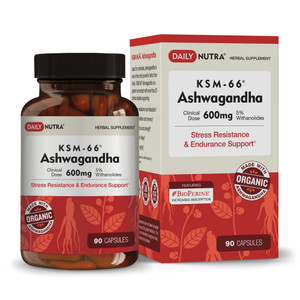 DailyNutra KSM-66 Ashwagandha 600mg Organic Root Extract - High Potency Supplement with 5% Withanolides | Relieves Tiredness, Supports Relaxation, Fo