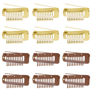 12pcs Deluxe Wig Clip with Safety Pins, 10-Teeth Hair Extension Snap Wig Comb to Secure Mary Janes Chunni Grip Clips for Girls Women Headscarf Hijab