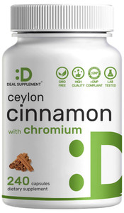 Ceylon Cinnamon with Chromium 1000mcg, 240 Capsules | Active Inner Bark Extract, True Sri Lanka Source | Natural Cinnamon Supplements