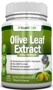 Olive Leaf Extract - 750 Mg - 120 Capsules - Extra Strength - 20% Oleuropein - Non-GMO Formula - Premium Quality From Pure Olive Leaves - Powerful An