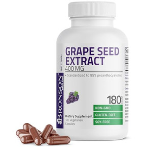 Bronson Grape Seed Extract 400 mg - Antioxidant & Immune Support - Standardized Extract with 95% Proanthocyanidins- Non GMO, 180 Vegetarian Capsules