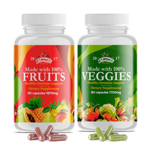 Fruits and Vegetables Supplement - 90 Fruit and 90 Veggie Capsules - Nature Vitamins, Balance of Fruits and Veggies Supports Energy Balance, Soy Free