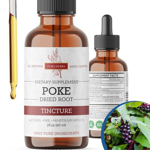 Pura Herba Organic Poke Root Tincture | Poke Root Extract Liquid | Herbal Supplement for Immune Support & Lymphatic Health | Vegan | Alcohol-Free | N