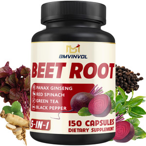 Beet Root, Green Tea, Red Spinach, Ginseng, Black Pepper - 150 Capsules - Supports Digestive, Immune System, Energy Levels - 5 Month Supply