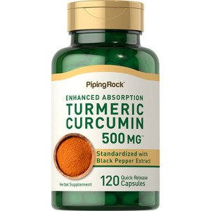Piping Rock Turmeric Curcumin with Black Pepper 500mg | 120 Capsules | Standardized Herbal Supplement | Non-GMO, Gluten Free