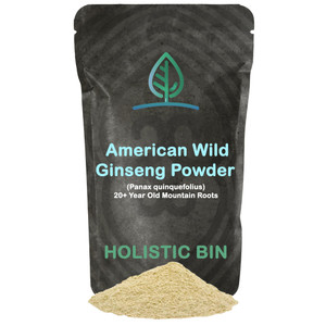 Holistic Bin Wild American Ginseng Powder Pure Organic Ginseng Supplement Made with Wild Harvested 20+ Year Old Roots from Appalachia (Panax Quinquef