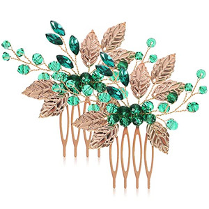 Beaupretty 2Pcs Alloy Hair Comb Clip with Rhinestones Gold Leaf Vine Bridal Hair Accessories for Wedding Party Prom
