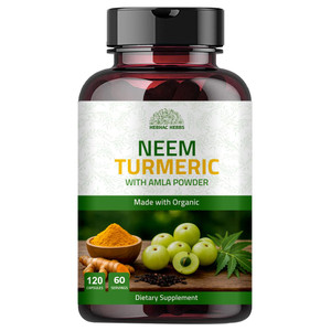 Neem Turmeric Capsules with Amla and Black Pepper 120 Veg Capsule | Made with Organic Neem, Turmeric and Amla | 60 Days Supply