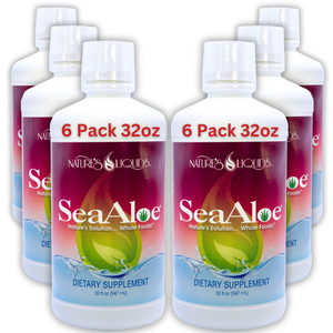 SeaAloe Nature's Liquids Aloe Vera Juice Oceanic Elixir - Proprietary Botanical Blend for Thyroid, Digestion and Immune Support, 32oz (Pack of 6)