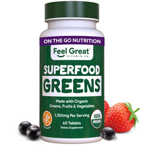 Feel Great Vitamins Super Greens Tablets | Organic Greens, Fruits and Veggies Supplement | Fruit and Veggie Supplement with Kale, Spinach Extract, Gr