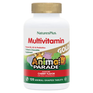 NaturesPlus Animal Parade Gold Children's Chewable Multivitamin - Natural Cherry Flavor - 120 Animal Shaped-Tablets, Pack of 2 - with Vitamin D3, K2