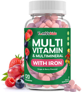 YumVs Kids Multivitamin with Iron & Minerals Chewable Tablets  Grape & Berry Flavor Vitamins for Toddlers & Children Age 2+  Daily Multivitamin for