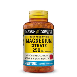 Mason Natural Magnesium Citrate 250 mg, Mineral Supplement for Men and Women, Fast Absorption, 30-Day Supply, 60 Softgels (Pack of 1)
