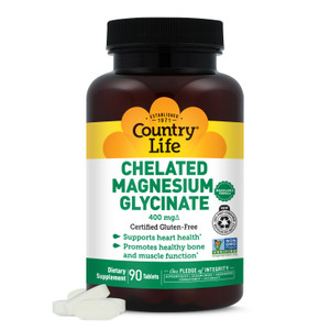 Country Life Chelated Magnesium Glycinate 400mg  High Absorption Magnesium for Calm, Muscle Relaxation, Energy & Bone Support  Certified Gluten-Fre