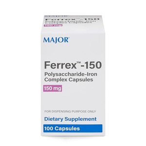 MAJOR Ferrex-150 Polysaccharide-Iron Complex Capsules 150mg Iron Supplement for Women and Men  Gentle on Stomach  100 Capsules (1 Pack)