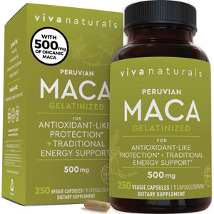 Viva Naturals Peruvian Maca Root Supplement for Women & Men, 500mg - Traditionally Used for Energy, Stamina & Endurance - 250 Yellow Maca Root Powder