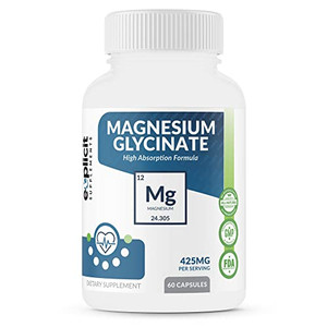 Pure Magnesium Glycinate 425mg, 100% Chelated, 60 Capsules  Made in USA  1 Month