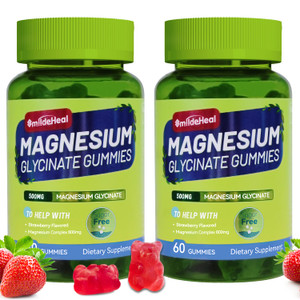 Magnesium Glycinate Gummies 500mg with L-Threonate 300mg - Sugar-Free Magnesium Potassium Supplement with Vitamin D, B6, CoQ10 - Strawberry Flavored