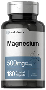 Horbäach Magnesium 500mg | 180 Caplets | Vegetarian, Non-GMO, and Gluten Free Supplement