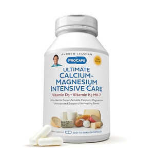 ANDREW LESSMAN Ultimate Calcium-Magnesium Intensive Care with Vitamin D3 & K2 MK7-120 mcg - 180 Capsules  Bone and Skeleton Health Essentials. Gentl