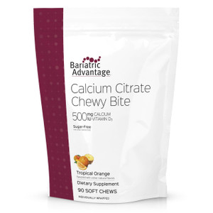 Bariatric Advantage Calcium Citrate Chewy Bites 500 mg - Highly Absorbable & Digestible - Vitamin D3 - Easily Chewable Calcium Supplement - Tropical