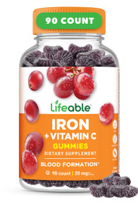 Lifeable Iron Gummies | 20mg | with Vitamin C | Great Tasting Blood Builder Iron Supplement | Iron with Vitamin C for Iron Deficiency | Iron Gummies