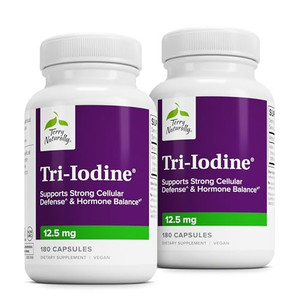 Terry Naturally Tri-Iodine - Aid Thyroid Health with Potassium Iodide & Sodium Iodide - Aids Hormone Balance with Molecular Iodine from Kelp - Brain