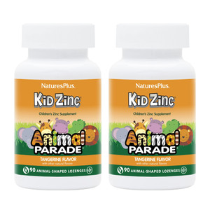 NaturesPlus Animal Parade KidZinc, Tangerine Flavor - 90 Animal-Shaped Lozenges, Pack of 2 - Organically Chelated Zinc - Vegan, Gluten Free - 180 Tot