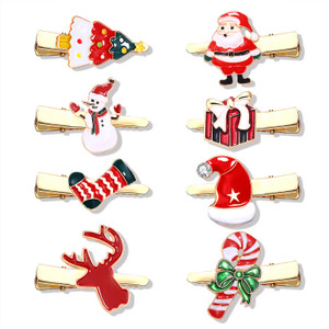 Boderier 8 Pack Christmas Hair Clips for Women Girls Enamel Xams Tree Reindeer Snowflake Hair Bow HairPins Holiday Hair Accessory Gifts A