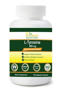 Biotech Nutritions L-Tyrosine 500 mg 120 Vegetable Capsules Made in USA Non-GMO, Gelatin Free Tyrosine