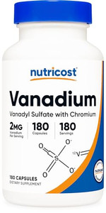 Nutricost Vanadium + Chromium 2mg 180 Vegetarian Capsules - Gluten Free, Non-GMO - Vanadium Supplement