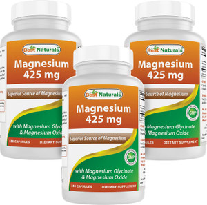 Best Naturals Magnesium 425 mg 180 Veggie Capsules - High Absorption Magnesium Glycinate & Magnesium Oxide Chelated, Non-GMO, Gluten Free Muscle Rela