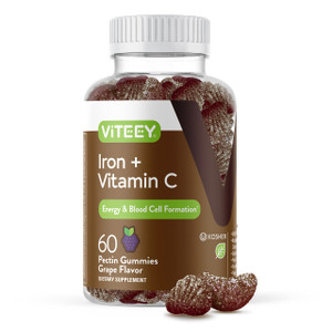 Viteey Iron Gummies - Iron with Vitamin C - Energy, Bood Support and Anemia Supplement for Women & Men - Vegan, Gluten Free - 60 Count