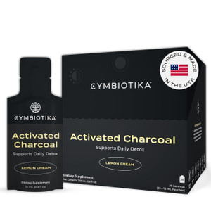 CYMBIOTIKA Activated Charcoal Liquid Supplement Packets from Coconuts for Bloating, Gut Health & Digestive Support, Helps Detox, Vitamin E, Lemon Cre