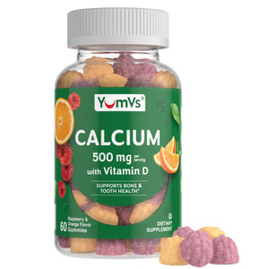YumVs Calcium 500mg with Vitamin D3 - Raspberry & Orange Flavor Calcium Vitamin D Gummies, Chewable Calcium Supplement for Kids & Adults, Vitamin D C