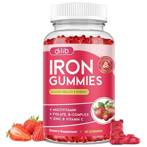 Iron Gummies with Multivitamin, Iron Supplement for Women & Men with Zinc, Vitamin B Complex & C, B12, Folate - Blood Builder & Energy Support for Ad