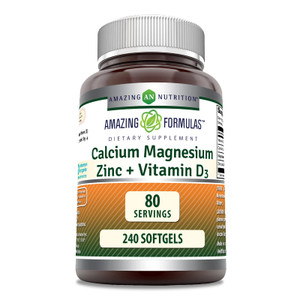 Amazing Formulas Calcium Magnesium Zinc D3 240 Softgels Supplement | Non-GMO | Gluten Free (Pack of 1)