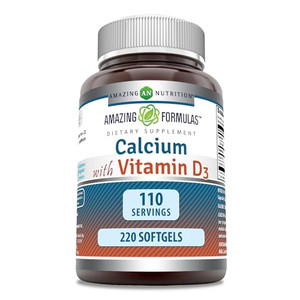 Amazing Formulas Calcium with Vitamin D3 220 Softgels Supplement | Non-GMO | Gluten Free