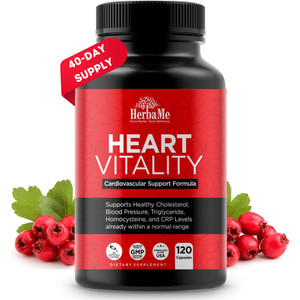 HerbaMe Heart Support and Blood Flow Supplement, 120 Capsules, Supports Cardiovascular Health, Healthy Cholesterol, Triglyceride, Homocysteine, CRP L