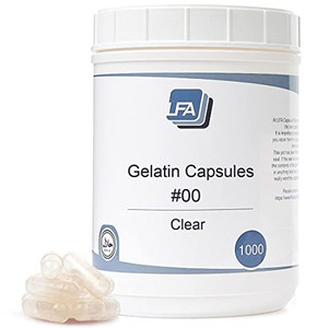 Size 00 Empty Capsules - Clear Gelatin - 1000 Count Jar - Fits Capsule Machine Filling Tray - Joined Beef Gel Caps Easy Snap for DIY Powder Supplemen