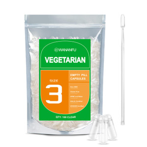 wananfu Size 3 Empty Capsules Vegetarian (100 Count) Bundle with 2 Micro Lab Spoons, Clear Fillable Veggie Pill Capsules Size 3 for Making Your Own S