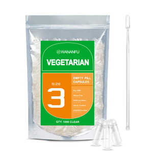 wananfu Size 3 Empty Capsules Vegetarian (500 Count) Bundle with 2 Micro Lab Spoons, Clear Fillable Veggie Pill Capsules Size 3 for Making Your Own S