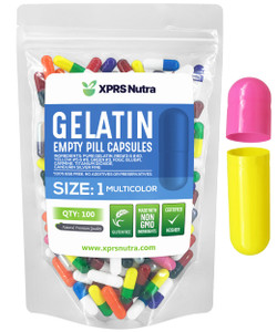 XPRS Nutra Size 1 Empty Capsules - 100 Count Empty Gelatin Capsules - Pills for DIY Capsule Filling - Pure Bovine Pill Gel Caps to Fill with Your Sup
